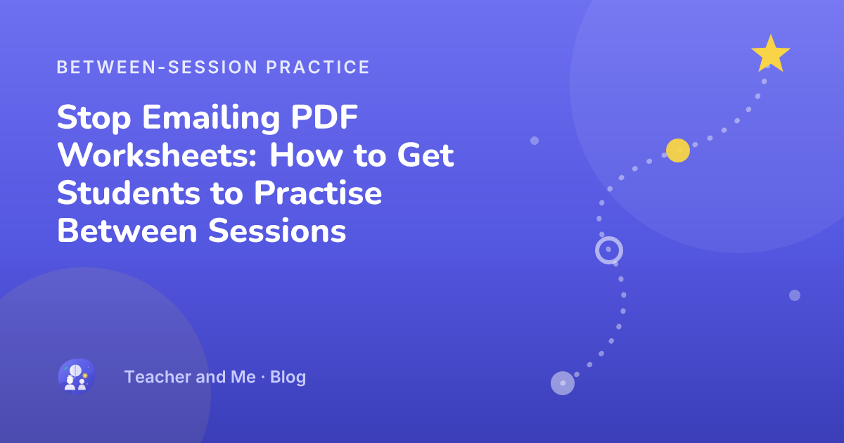 Winding practice path with milestone markers and a star — illustrated cover for “Stop Emailing PDF Worksheets: How to Get Students to Practise Between Sessions”